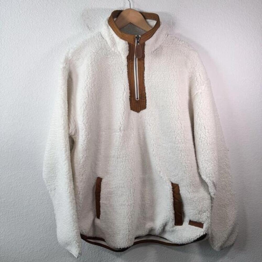 Turnrows Quality Clothing for Farmers XL 1/4 Zip Pullover‎ Ivory With Brown